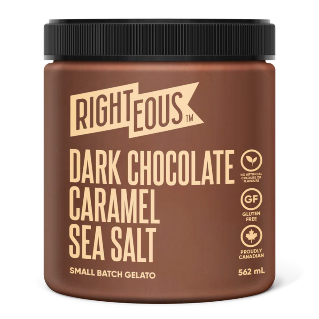 Righteous Dark Chocolate, Sea Salt, and Caramel Gelato / 473 ml