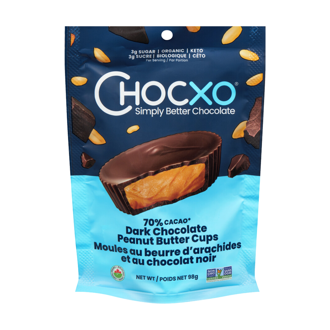 Chocxo 70% Dark Chocolate Cups with Peanut Butter / 98 g