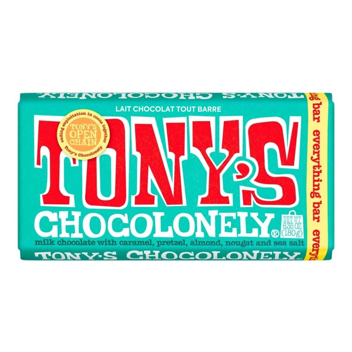 Tony's Chocolonely Milk Chocolate Caramel Almond Pretzel Nougat Sea Salt / 180g