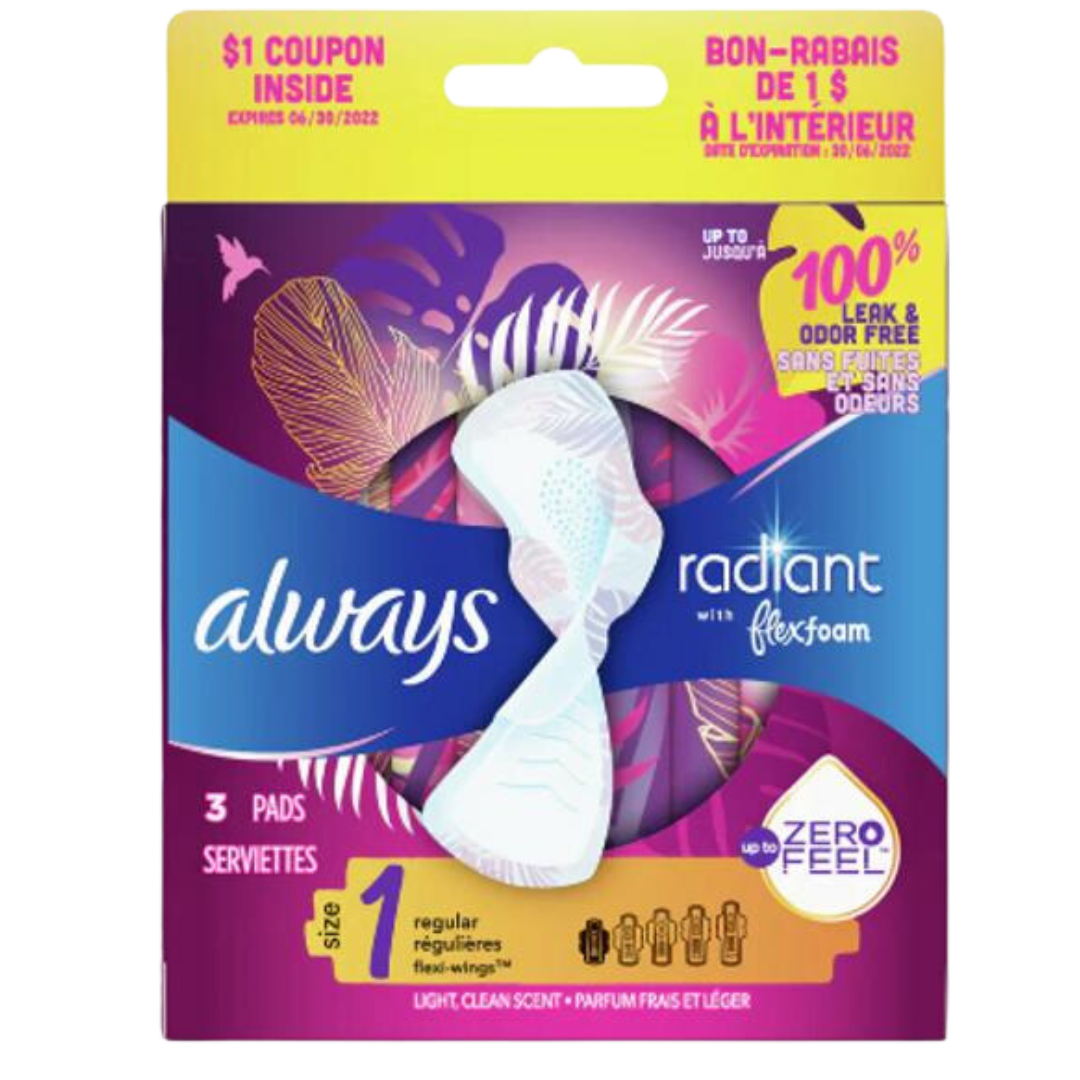 Always Radiant Sanitary Pads Flexi-Wings Light Clean/3ct
