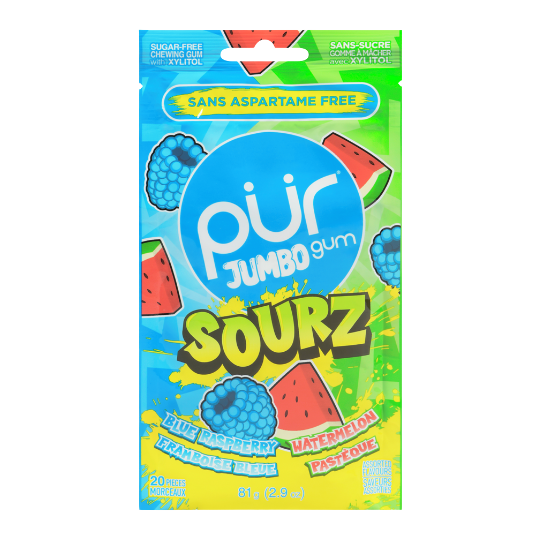Pur Gum Jumbo Sourz Raspberry and Watermelon / 81g