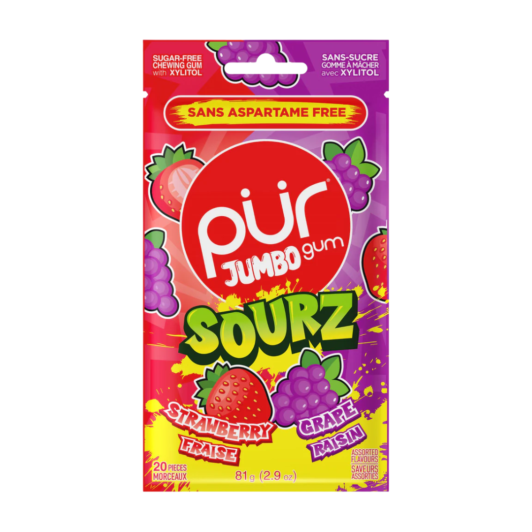 Pur Gum Jumbo Sourz Strawberry and Grape / 81g