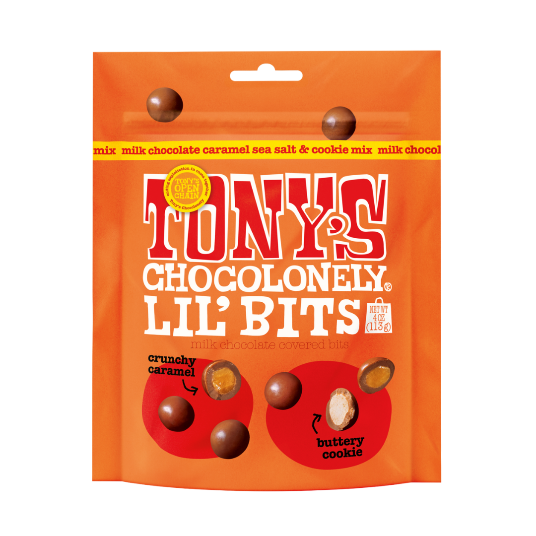 Tony's Chocolonely Lil Bits Milk Chocolate, Caramel Sea Salt & Cookies / 113g