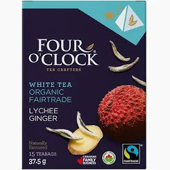 Four O'Clock Organic Fair Trade White Tea Lychee Ginger / 15ct